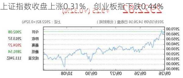 上证指数收盘上涨0.31%，创业板指下跌0.44%