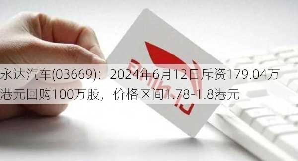 永达汽车(03669)：2024年6月12日斥资179.04万港元回购100万股，价格区间1.78-1.8港元