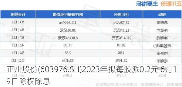 正川股份(603976.SH)2023年拟每股派0.2元 6月19日除权除息