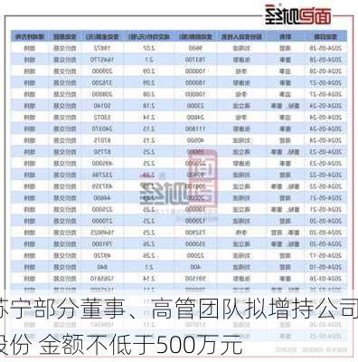 苏宁部分董事、高管团队拟增持公司股份 金额不低于500万元