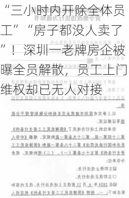 “三小时内开除全体员工”“房子都没人卖了”！深圳一老牌房企被曝全员解散，员工上门维权却已无人对接