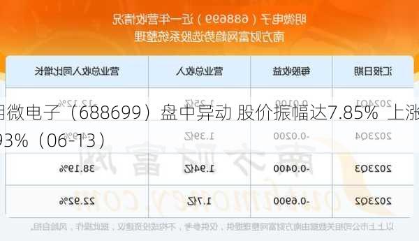 明微电子（688699）盘中异动 股价振幅达7.85%  上涨6.93%（06-13）