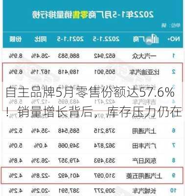 自主品牌5月零售份额达57.6%！销量增长背后，库存压力仍在