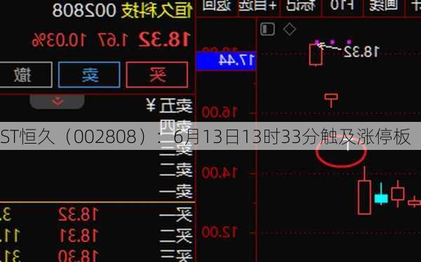 ST恒久（002808）：6月13日13时33分触及涨停板