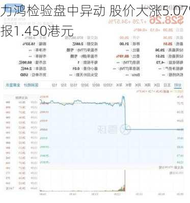 力鸿检验盘中异动 股价大涨5.07%报1.450港元