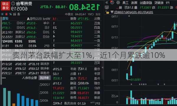 贵州茅台跌幅扩大至1%，近1个月累跌逾10%