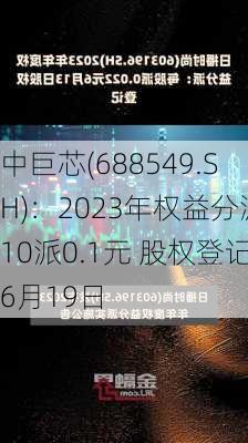 中巨芯(688549.SH)：2023年权益分派10派0.1元 股权登记6月19日