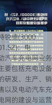 特锐德(300001.SZ)：电动汽车充电网业务主要包括充电设备的研发、生产、销售以及电动汽车充电网的建设与运营