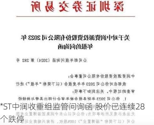 *ST中润收重组监管问询函 股价已连续28个跌停