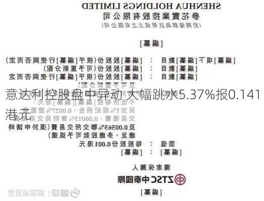 意达利控股盘中异动 大幅跳水5.37%报0.141港元