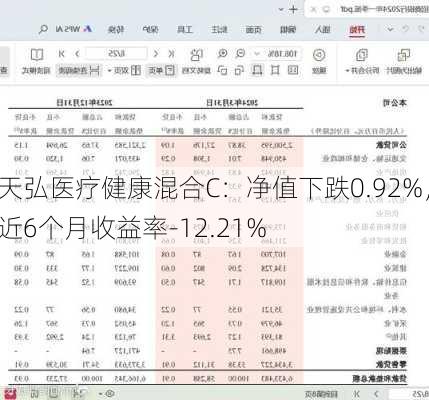 天弘医疗健康混合C：净值下跌0.92%，近6个月收益率-12.21%