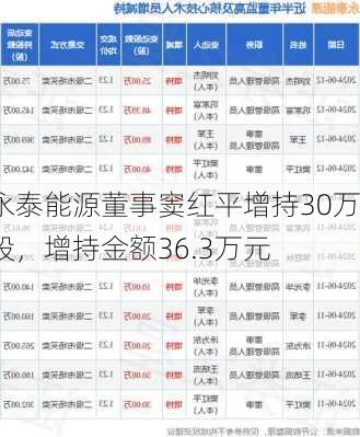 永泰能源董事窦红平增持30万股，增持金额36.3万元