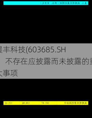 晨丰科技(603685.SH)：不存在应披露而未披露的重大事项