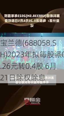 宝兰德(688058.SH)2023年拟每股派0.26元转0.4股 6月21日除权除息