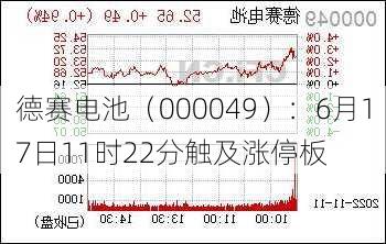 德赛电池（000049）：6月17日11时22分触及涨停板