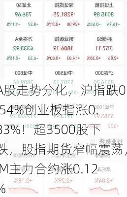 A股走势分化，沪指跌0.54%创业板指涨0.83%！超3500股下跌，股指期货窄幅震荡，IM主力合约涨0.12%