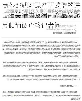 商务部就对原产于欧盟的进口相关猪肉及猪副产品发起反倾销调查答记者问