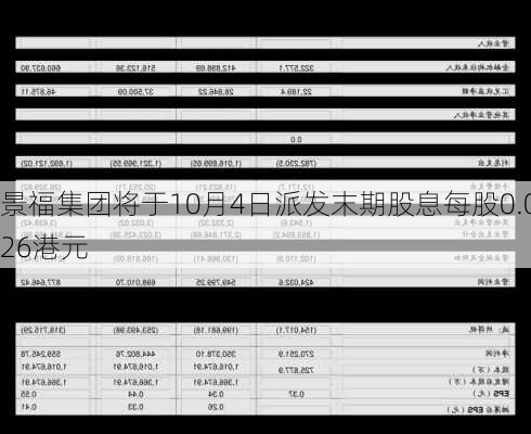 景福集团将于10月4日派发末期股息每股0.026港元