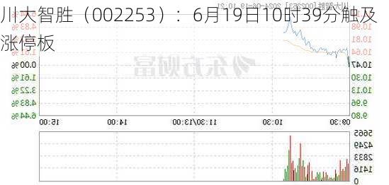 川大智胜（002253）：6月19日10时39分触及涨停板