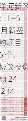 洋河新区：1―5 月新签约项目 6 个，协议投资额 24.2 亿