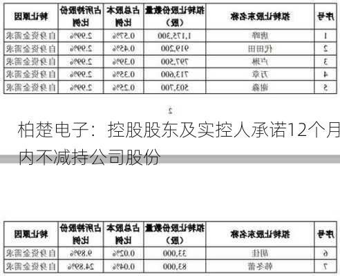 柏楚电子：控股股东及实控人承诺12个月内不减持公司股份