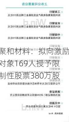 聚和材料：拟向激励对象169人授予限制性股票380万股