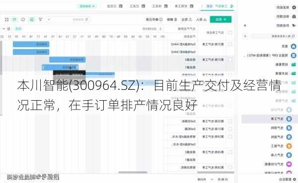 本川智能(300964.SZ)：目前生产交付及经营情况正常，在手订单排产情况良好