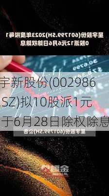 宇新股份(002986.SZ)拟10股派1元 于6月28日除权除息