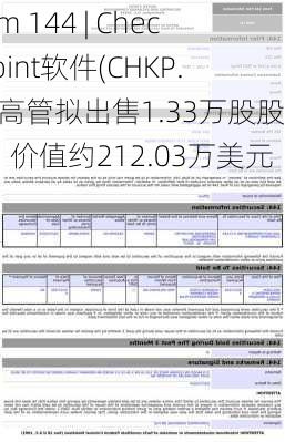 Form 144 | Check Point软件(CHKP.US)高管拟出售1.33万股股份，价值约212.03万美元