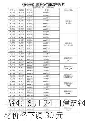 马钢：6 月 24 日建筑钢材价格下调 30 元