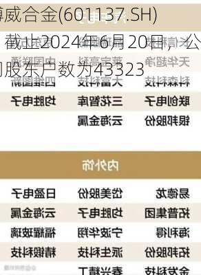 博威合金(601137.SH)：截止2024年6月20日，公司股东户数为43323