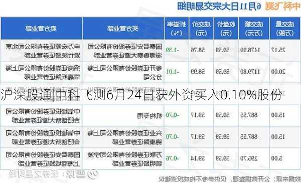 沪深股通|中科飞测6月24日获外资买入0.10%股份