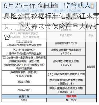 6月25日保险日报丨监管就人身险公司数据标准化规范征求意见，个人养老金保险产品大幅扩容