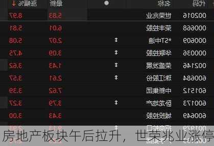 房地产板块午后拉升，世荣兆业涨停