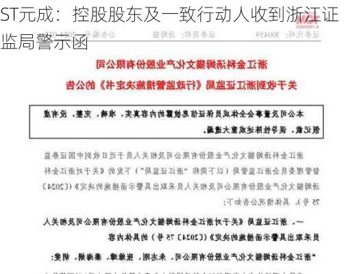 ST元成：控股股东及一致行动人收到浙江证监局警示函