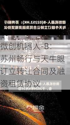 微创机器人-B：苏州畅行与天牛眼订立转让合同及融资租赁协议