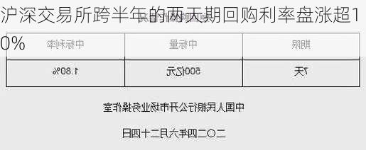 沪深交易所跨半年的两天期回购利率盘涨超10%