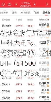 AI概念股午后引爆！科大讯飞、中科曙光领涨超8%，科技ETF（515000）拉升近3%！