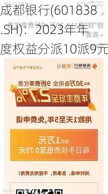 成都银行(601838.SH)：2023年年度权益分派10派9元