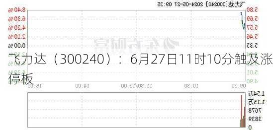 飞力达（300240）：6月27日11时10分触及涨停板