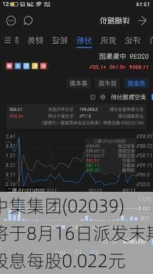 中集集团(02039)将于8月16日派发末期股息每股0.022元