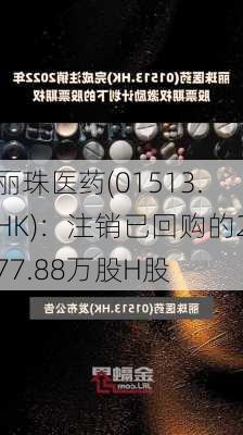 丽珠医药(01513.HK)：注销已回购的277.88万股H股