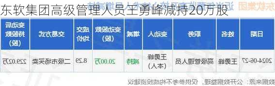 东软集团高级管理人员王勇峰减持20万股
