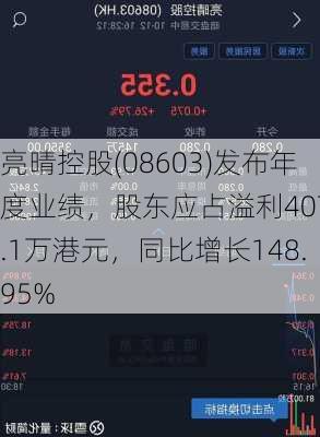 亮晴控股(08603)发布年度业绩，股东应占溢利4075.1万港元，同比增长148.95%