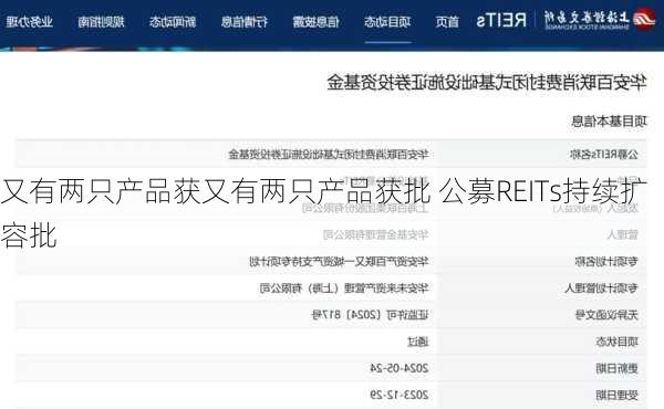 又有两只产品获又有两只产品获批 公募REITs持续扩容批
