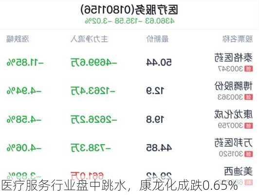 医疗服务行业盘中跳水，康龙化成跌0.65%