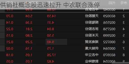 供销社概念股迅速拉升 中农联合涨停