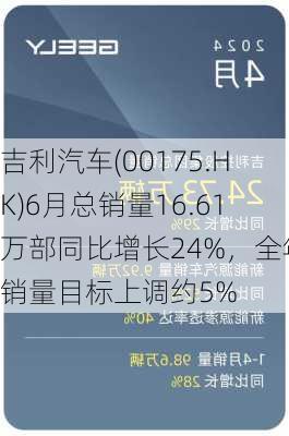 吉利汽车(00175.HK)6月总销量16.61万部同比增长24%，全年销量目标上调约5%