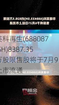 英科再生(688087.SH)8387.35万股限售股将于7月9日上市流通