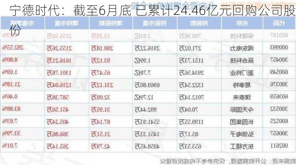 宁德时代：截至6月底 已累计24.46亿元回购公司股份